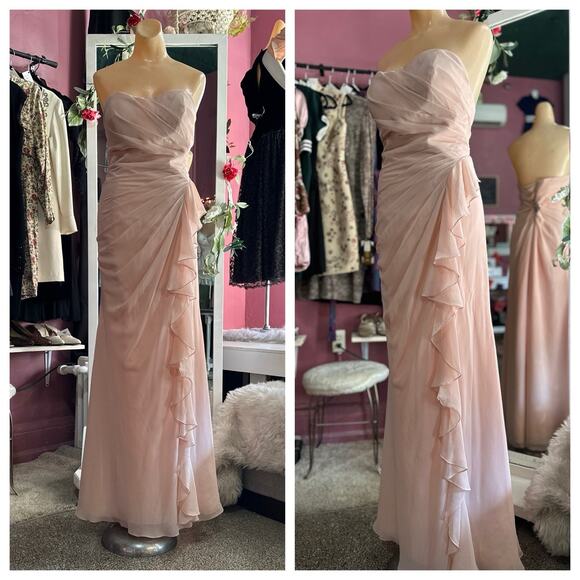 Mori Lee Nearly Newlywed Pink Bridesmaid Maxi Prom Formal Dress Pink Draping S/M - Picture 1 of 10